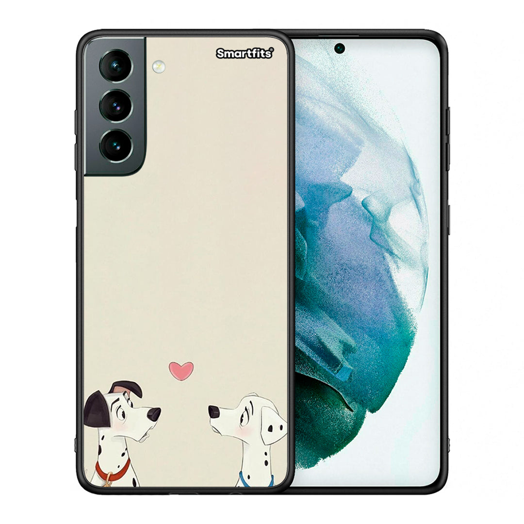 Θήκη Samsung S21 Dalmatians Love από τη Smartfits με σχέδιο στο πίσω μέρος και μαύρο περίβλημα | Samsung S21 Dalmatians Love case with colorful back and black bezels