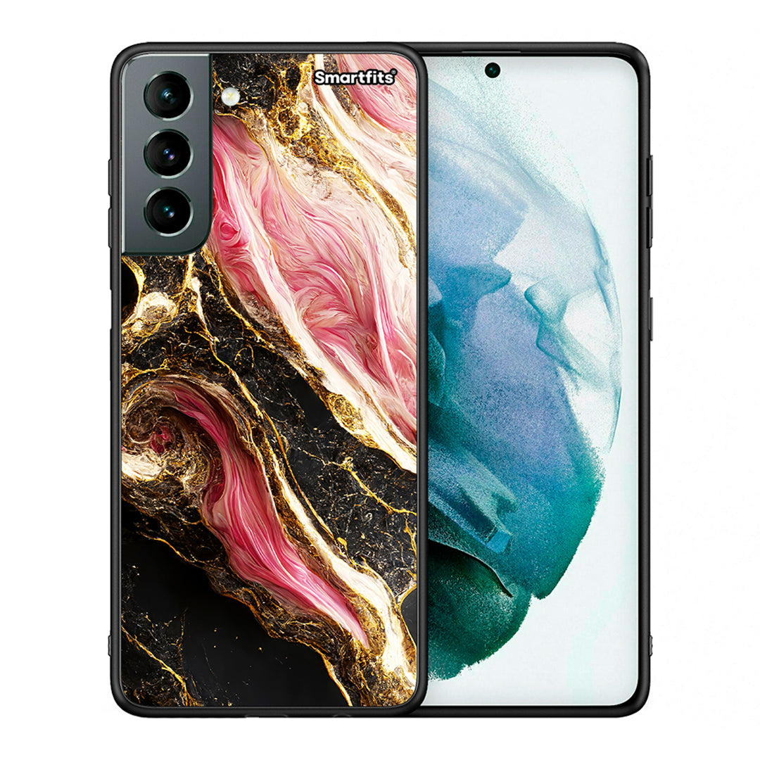 Θήκη Samsung S21 Glamorous Pink Marble από τη Smartfits με σχέδιο στο πίσω μέρος και μαύρο περίβλημα | Samsung S21 Glamorous Pink Marble case with colorful back and black bezels