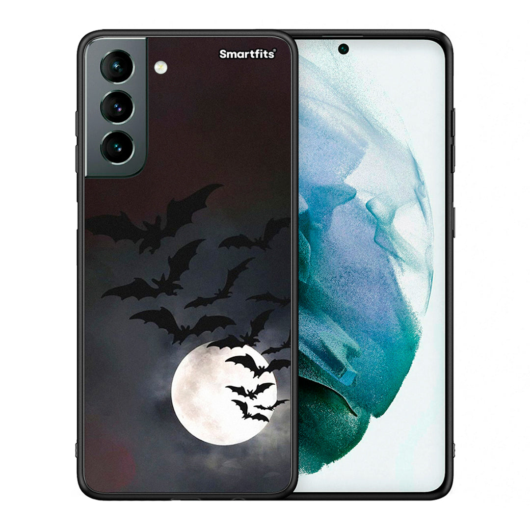 Θήκη Samsung S21 Halloween Bat Night από τη Smartfits με σχέδιο στο πίσω μέρος και μαύρο περίβλημα | Samsung S21 Halloween Bat Night case with colorful back and black bezels