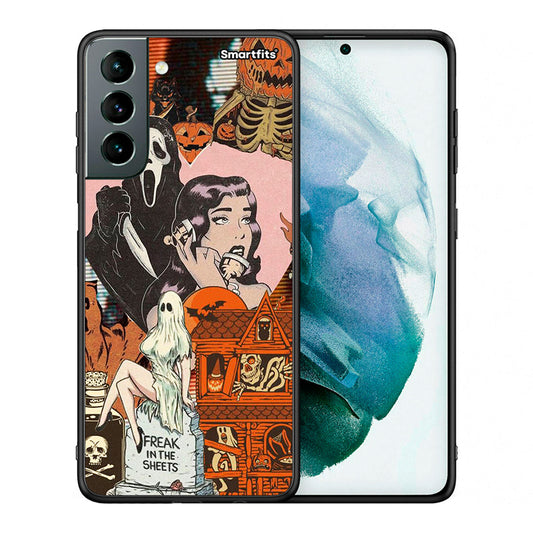 Θήκη Samsung S21 Halloween Collage από τη Smartfits με σχέδιο στο πίσω μέρος και μαύρο περίβλημα | Samsung S21 Halloween Collage case with colorful back and black bezels