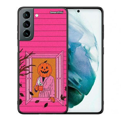 Θήκη Samsung S21 Halloween Pumpkin Lady από τη Smartfits με σχέδιο στο πίσω μέρος και μαύρο περίβλημα | Samsung S21 Halloween Pumpkin Lady case with colorful back and black bezels
