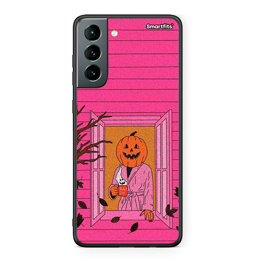 Samsung S21 Halloween Pumpkin Lady Θήκη από τη Smartfits με σχέδιο στο πίσω μέρος και μαύρο περίβλημα | Smartphone case with colorful back and black bezels by Smartfits
