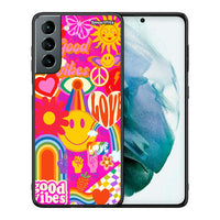 Thumbnail for Θήκη Samsung S21 Hippie Love από τη Smartfits με σχέδιο στο πίσω μέρος και μαύρο περίβλημα | Samsung S21 Hippie Love case with colorful back and black bezels