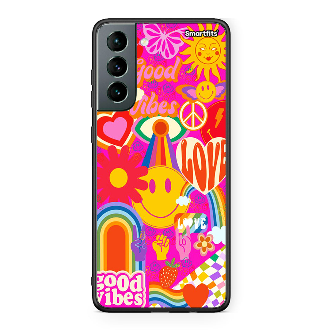 Samsung S21 Hippie Love θήκη από τη Smartfits με σχέδιο στο πίσω μέρος και μαύρο περίβλημα | Smartphone case with colorful back and black bezels by Smartfits