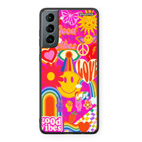 Thumbnail for Samsung S21 Hippie Love θήκη από τη Smartfits με σχέδιο στο πίσω μέρος και μαύρο περίβλημα | Smartphone case with colorful back and black bezels by Smartfits