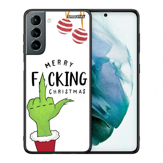 Θήκη Samsung S21 Merry F Xmas από τη Smartfits με σχέδιο στο πίσω μέρος και μαύρο περίβλημα | Samsung S21 Merry F Xmas case with colorful back and black bezels