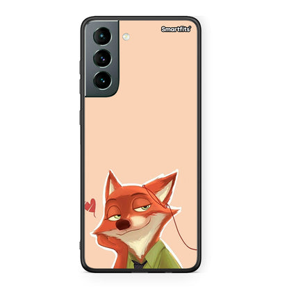 Samsung S21 Nick Wilde And Judy Hopps Love 1 θήκη από τη Smartfits με σχέδιο στο πίσω μέρος και μαύρο περίβλημα | Smartphone case with colorful back and black bezels by Smartfits