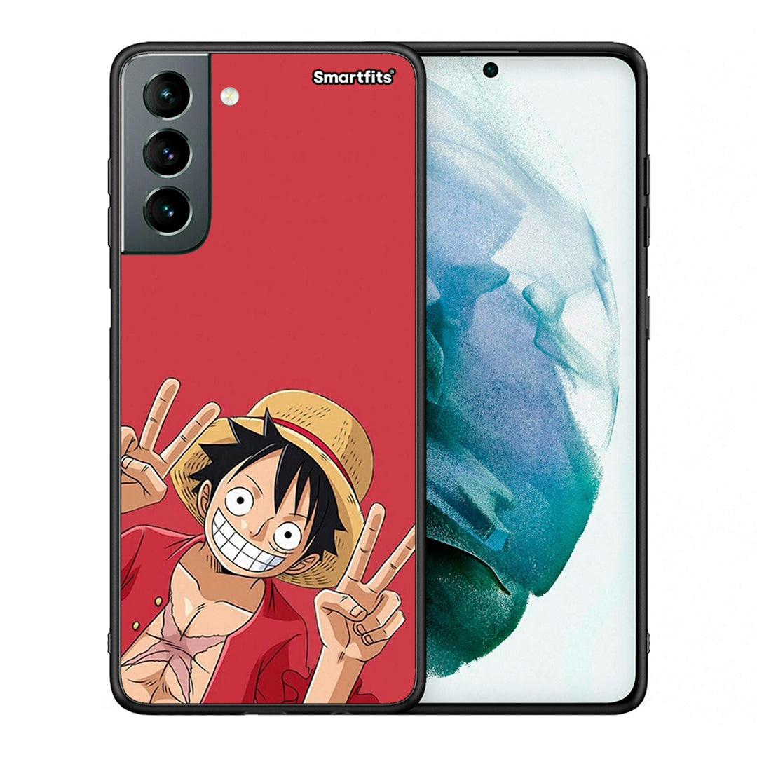 Θήκη Samsung S21 Pirate Luffy από τη Smartfits με σχέδιο στο πίσω μέρος και μαύρο περίβλημα | Samsung S21 Pirate Luffy case with colorful back and black bezels