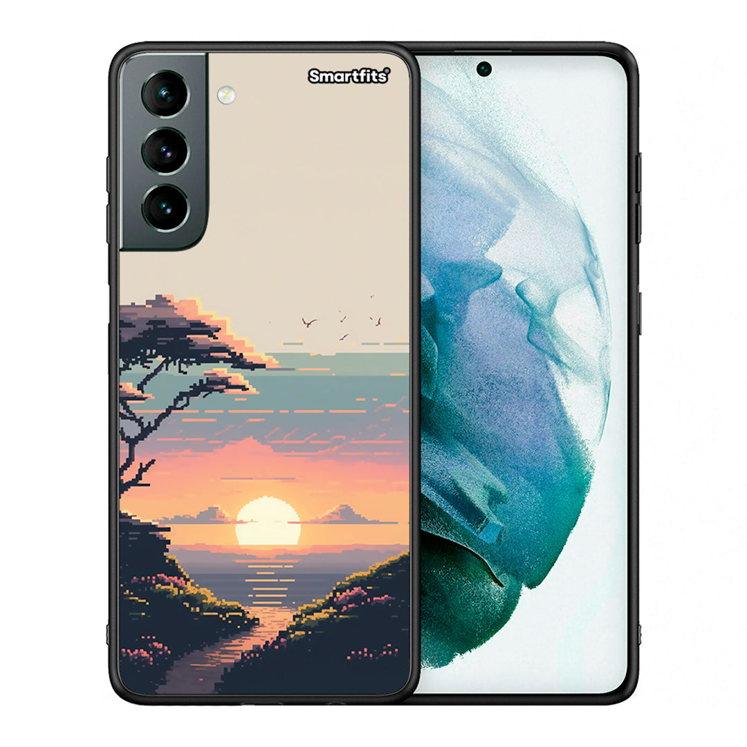 Θήκη Samsung S21 Pixel Sunset από τη Smartfits με σχέδιο στο πίσω μέρος και μαύρο περίβλημα | Samsung S21 Pixel Sunset case with colorful back and black bezels