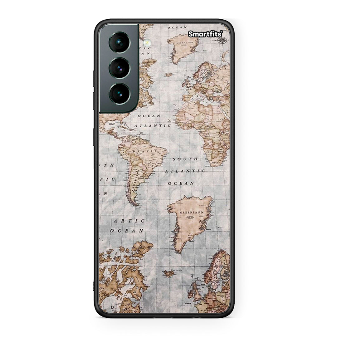 Samsung S21 World Map Θήκη από τη Smartfits με σχέδιο στο πίσω μέρος και μαύρο περίβλημα | Smartphone case with colorful back and black bezels by Smartfits