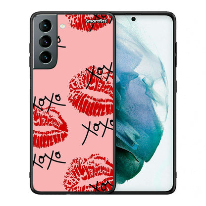 Θήκη Samsung S21 XOXO Lips από τη Smartfits με σχέδιο στο πίσω μέρος και μαύρο περίβλημα | Samsung S21 XOXO Lips case with colorful back and black bezels