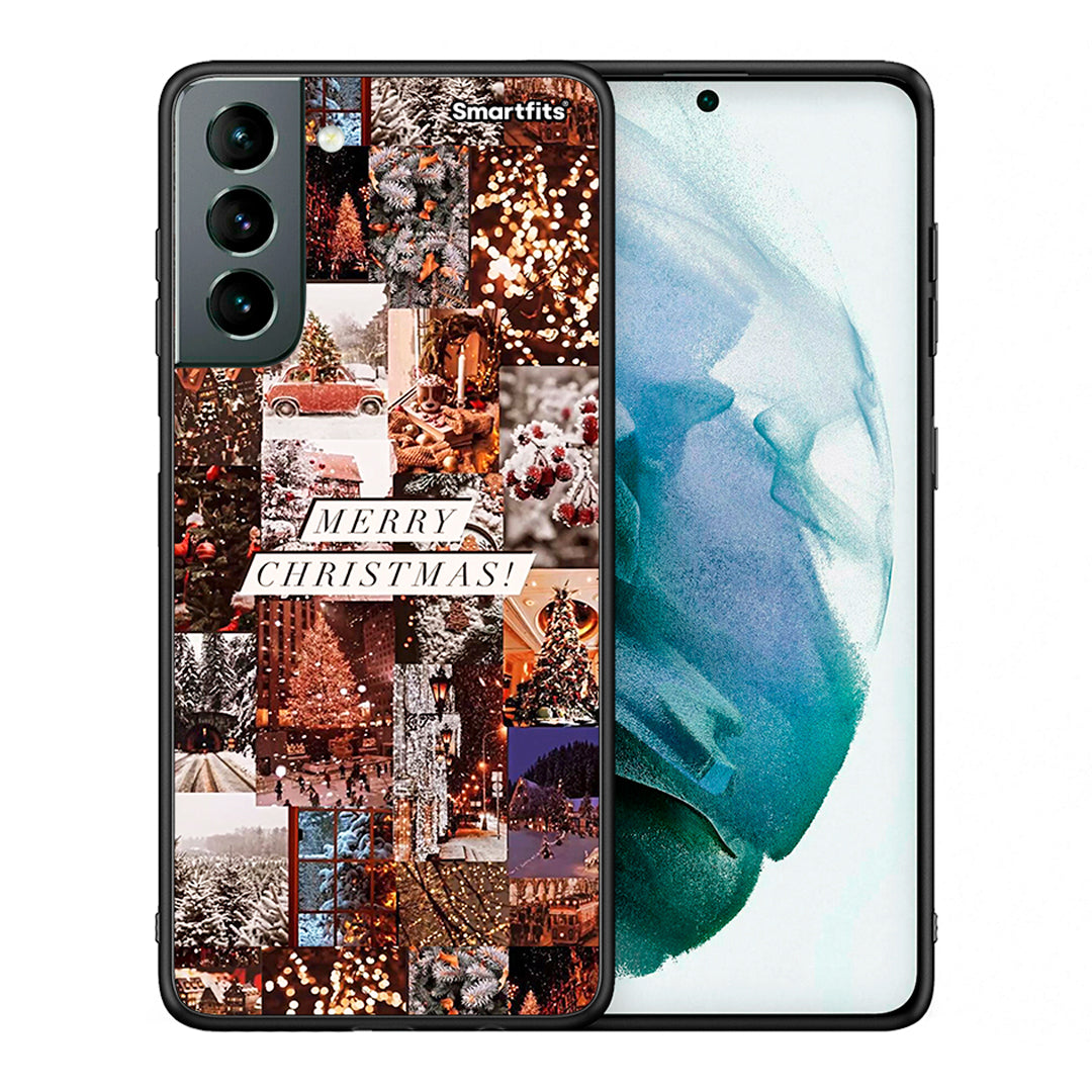 Θήκη Samsung S21 Xmas Collage από τη Smartfits με σχέδιο στο πίσω μέρος και μαύρο περίβλημα | Samsung S21 Xmas Collage case with colorful back and black bezels