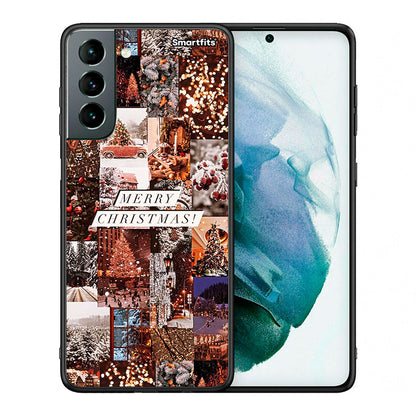 Θήκη Samsung S21 Xmas Collage από τη Smartfits με σχέδιο στο πίσω μέρος και μαύρο περίβλημα | Samsung S21 Xmas Collage case with colorful back and black bezels