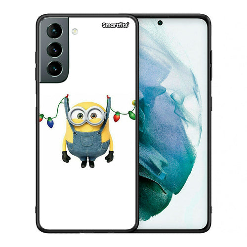 Θήκη Samsung S21 Xmas Minion Lights από τη Smartfits με σχέδιο στο πίσω μέρος και μαύρο περίβλημα | Samsung S21 Xmas Minion Lights case with colorful back and black bezels