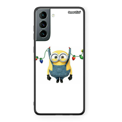 Samsung S21 Xmas Minion Lights θήκη από τη Smartfits με σχέδιο στο πίσω μέρος και μαύρο περίβλημα | Smartphone case with colorful back and black bezels by Smartfits