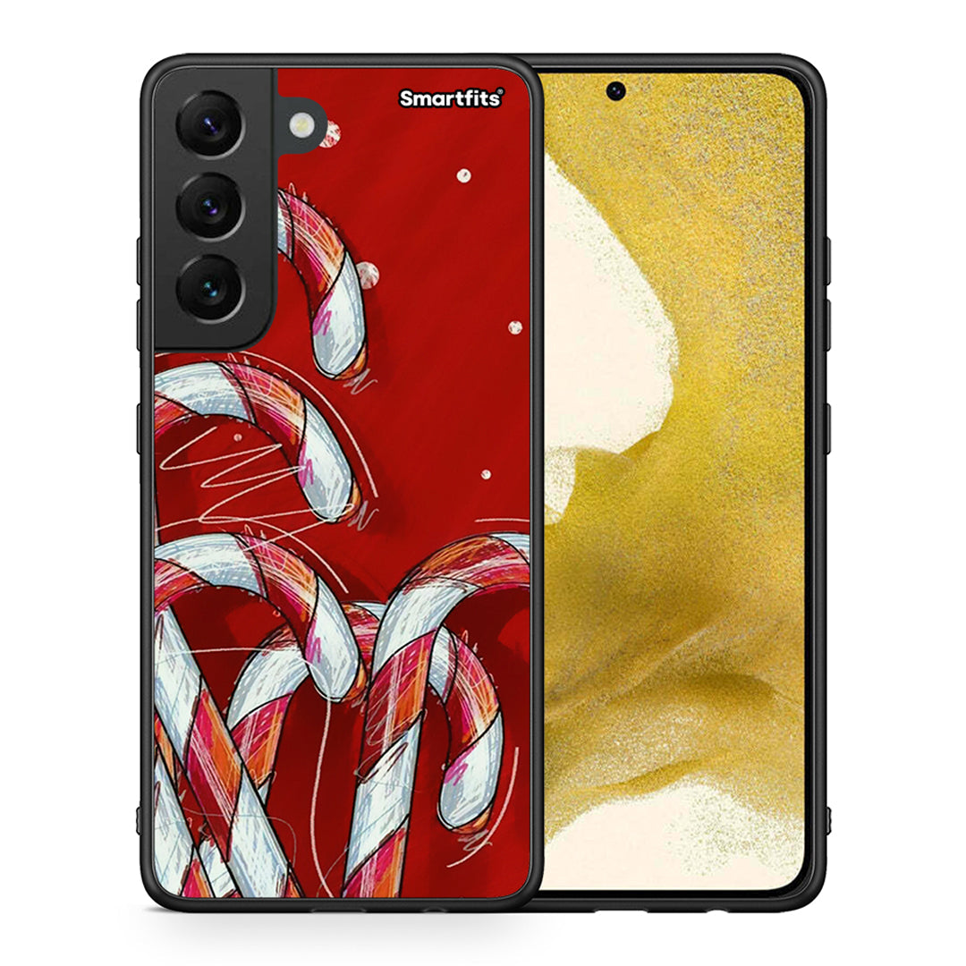 Θήκη Samsung S22 Candy Cane από τη Smartfits με σχέδιο στο πίσω μέρος και μαύρο περίβλημα | Samsung S22 Candy Cane case with colorful back and black bezels