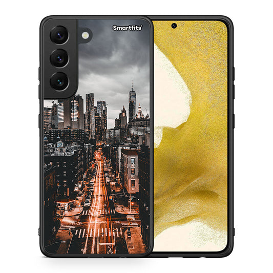 Θήκη Samsung S22 City Lights από τη Smartfits με σχέδιο στο πίσω μέρος και μαύρο περίβλημα | Samsung S22 City Lights case with colorful back and black bezels
