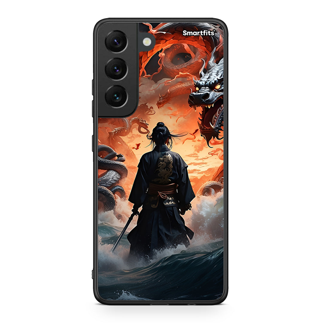 Samsung S22 Dragons Fight θήκη από τη Smartfits με σχέδιο στο πίσω μέρος και μαύρο περίβλημα | Smartphone case with colorful back and black bezels by Smartfits