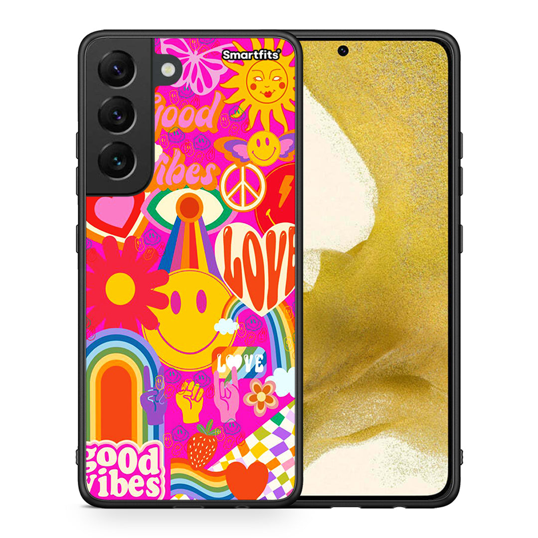 Θήκη Samsung S22 Hippie Love από τη Smartfits με σχέδιο στο πίσω μέρος και μαύρο περίβλημα | Samsung S22 Hippie Love case with colorful back and black bezels