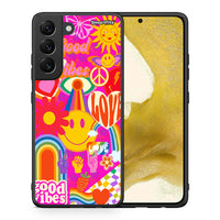 Thumbnail for Θήκη Samsung S22 Hippie Love από τη Smartfits με σχέδιο στο πίσω μέρος και μαύρο περίβλημα | Samsung S22 Hippie Love case with colorful back and black bezels