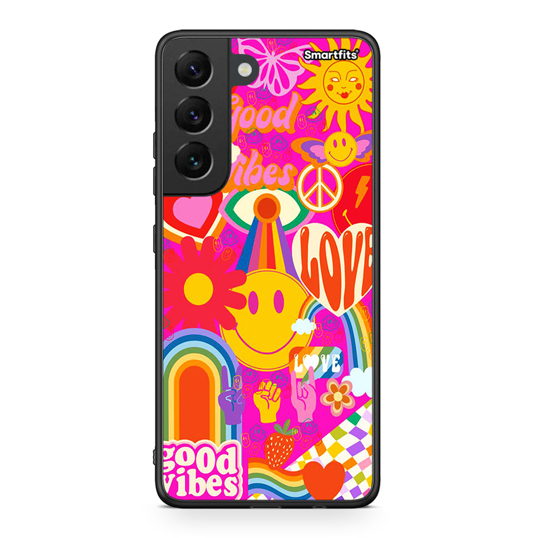 Samsung S22 Hippie Love θήκη από τη Smartfits με σχέδιο στο πίσω μέρος και μαύρο περίβλημα | Smartphone case with colorful back and black bezels by Smartfits