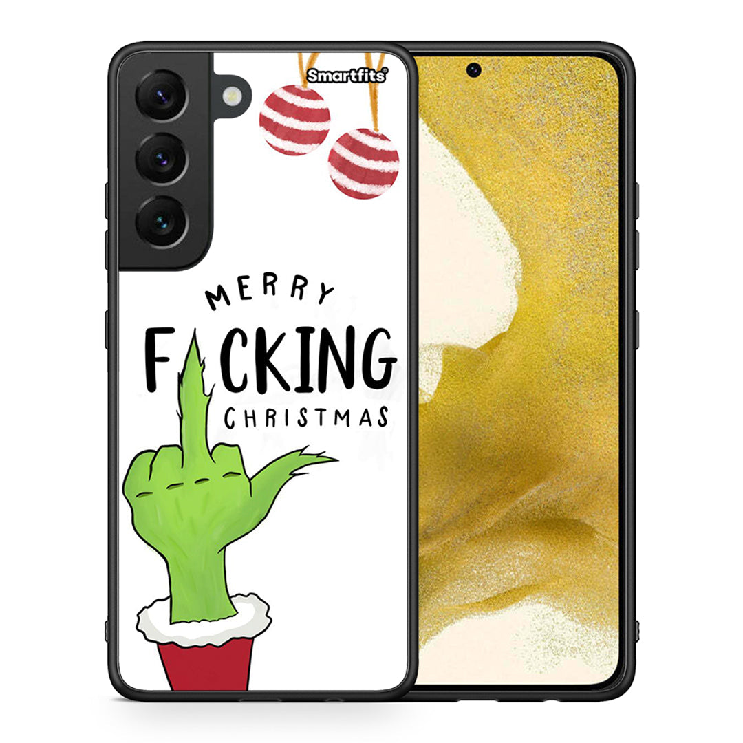 Θήκη Samsung S22 Merry F Xmas από τη Smartfits με σχέδιο στο πίσω μέρος και μαύρο περίβλημα | Samsung S22 Merry F Xmas case with colorful back and black bezels