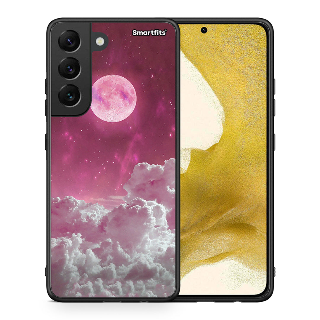 Θήκη Samsung S22 Pink Moon από τη Smartfits με σχέδιο στο πίσω μέρος και μαύρο περίβλημα | Samsung S22 Pink Moon case with colorful back and black bezels