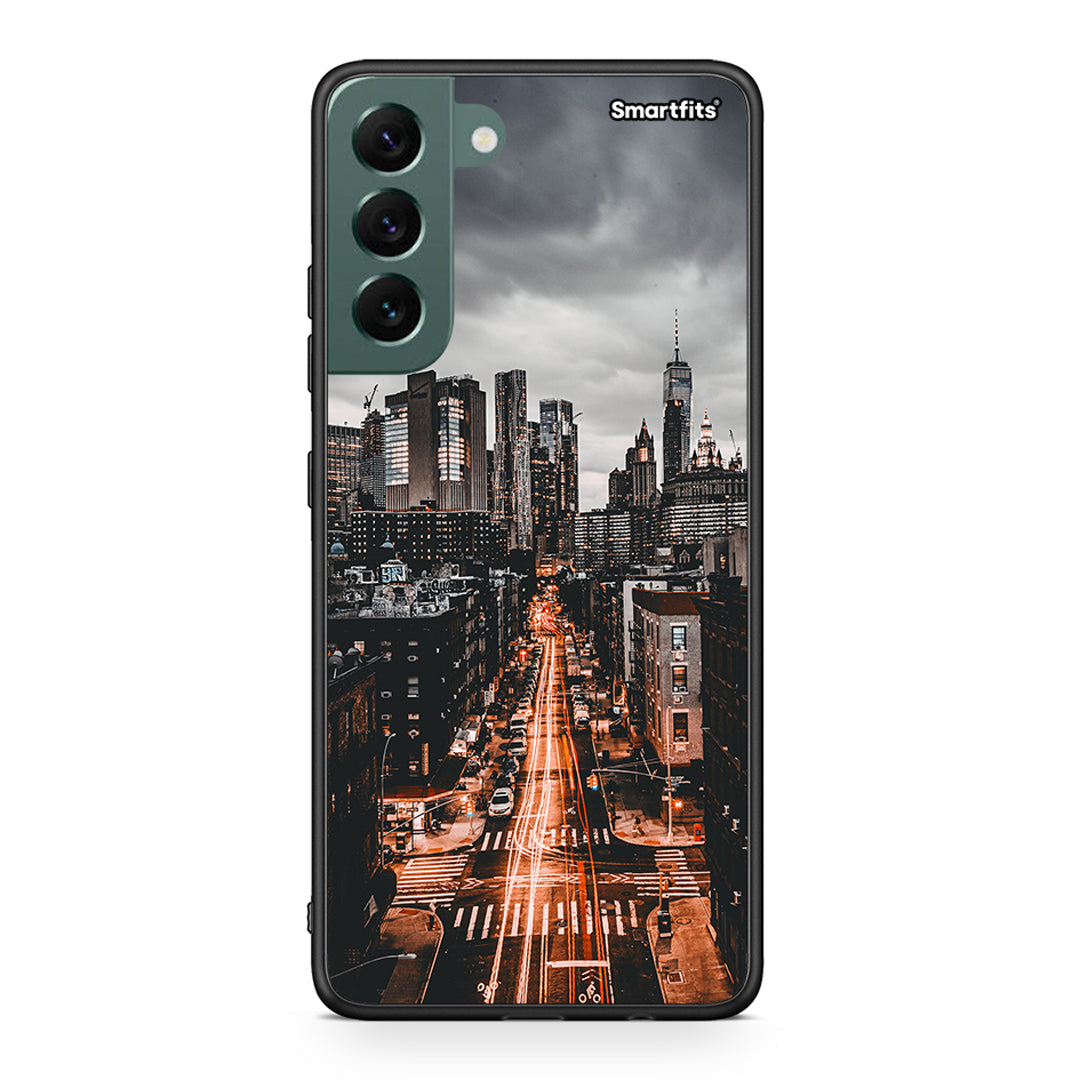 Samsung S22 Plus City Lights θήκη από τη Smartfits με σχέδιο στο πίσω μέρος και μαύρο περίβλημα | Smartphone case with colorful back and black bezels by Smartfits