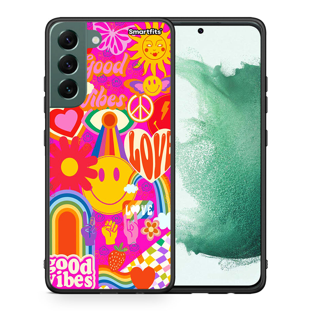 Θήκη Samsung S22 Plus Hippie Love από τη Smartfits με σχέδιο στο πίσω μέρος και μαύρο περίβλημα | Samsung S22 Plus Hippie Love case with colorful back and black bezels