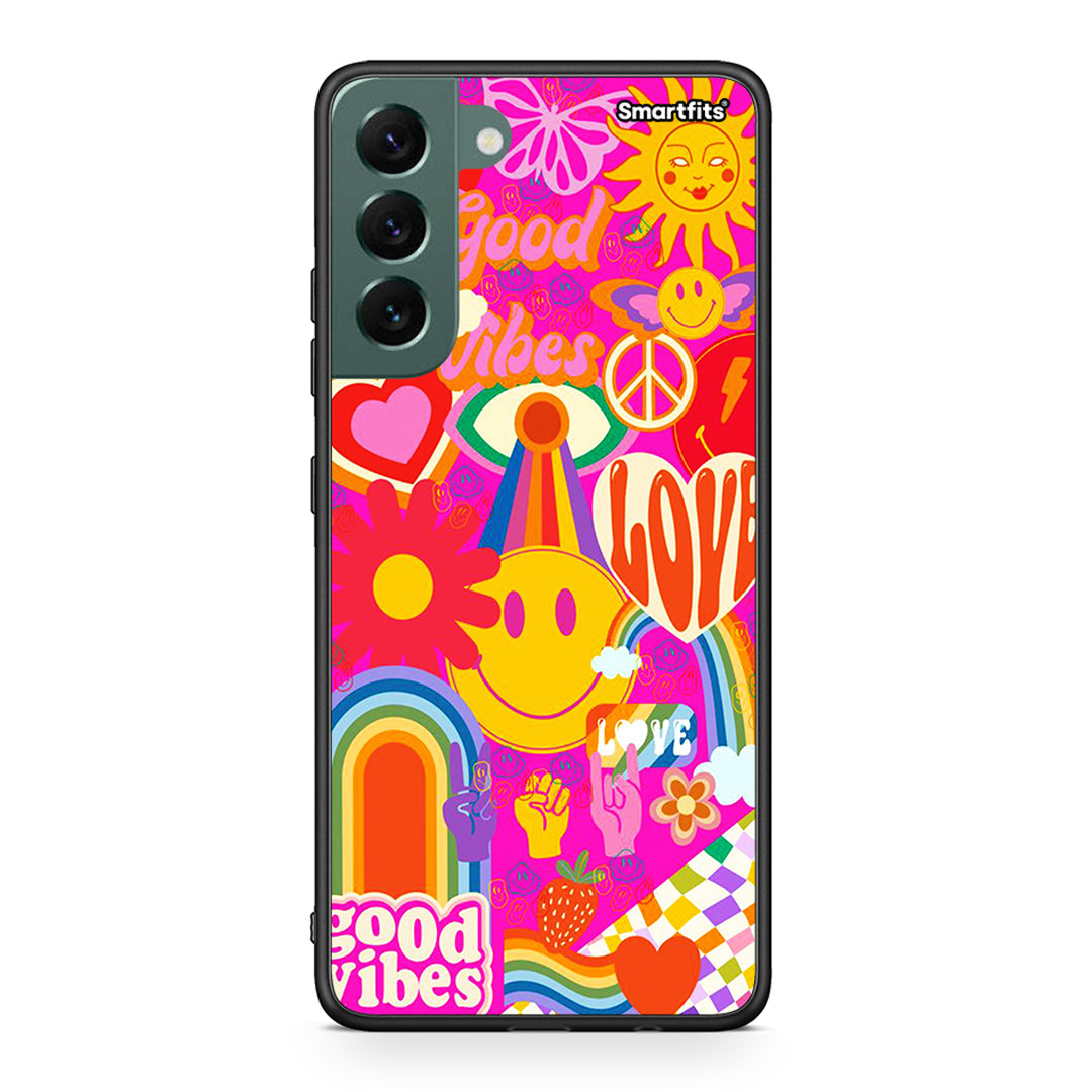 Samsung S22 Plus Hippie Love θήκη από τη Smartfits με σχέδιο στο πίσω μέρος και μαύρο περίβλημα | Smartphone case with colorful back and black bezels by Smartfits
