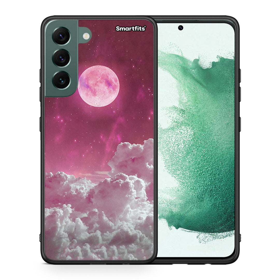 Θήκη Samsung S22 Plus Pink Moon από τη Smartfits με σχέδιο στο πίσω μέρος και μαύρο περίβλημα | Samsung S22 Plus Pink Moon case with colorful back and black bezels