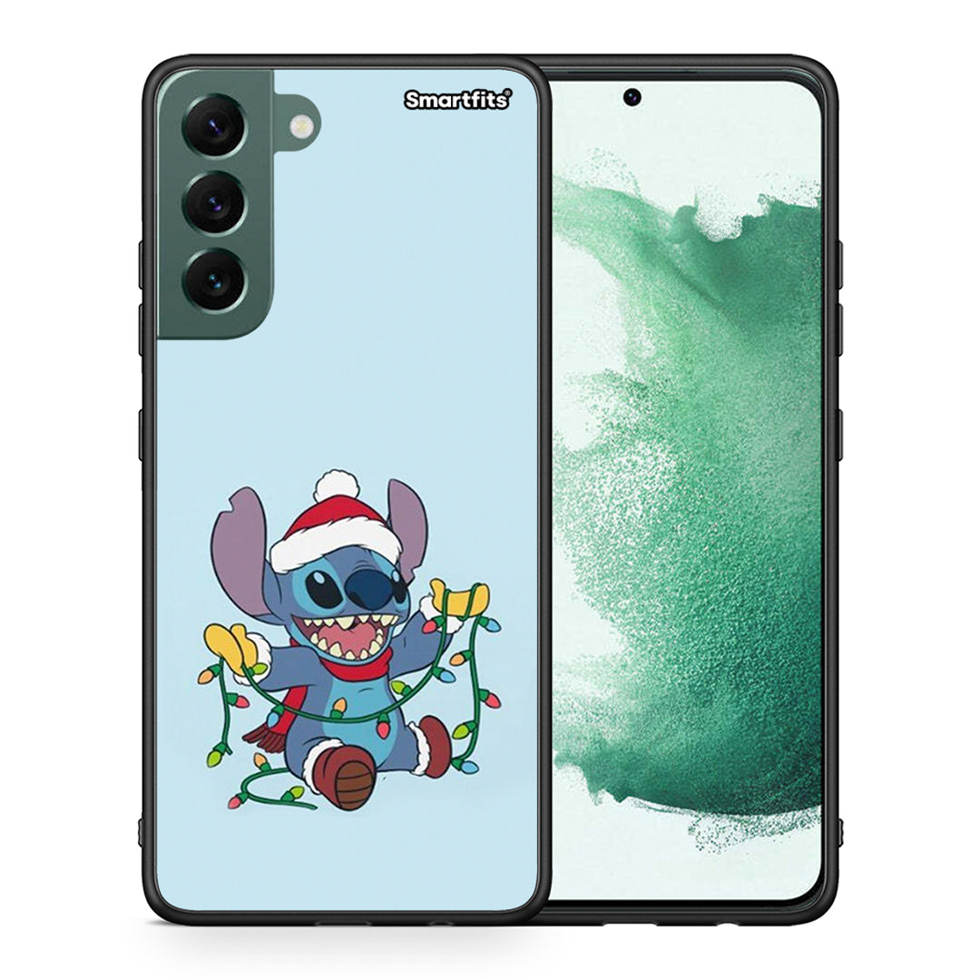 Θήκη Samsung S22 Plus Santa Stich από τη Smartfits με σχέδιο στο πίσω μέρος και μαύρο περίβλημα | Samsung S22 Plus Santa Stich case with colorful back and black bezels