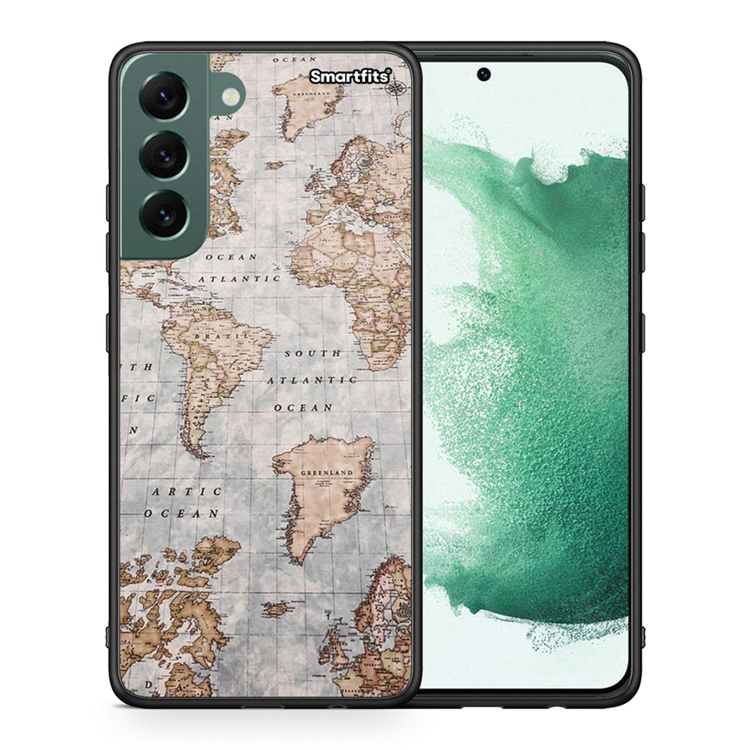 Θήκη Samsung S22 Plus World Map από τη Smartfits με σχέδιο στο πίσω μέρος και μαύρο περίβλημα | Samsung S22 Plus World Map case with colorful back and black bezels