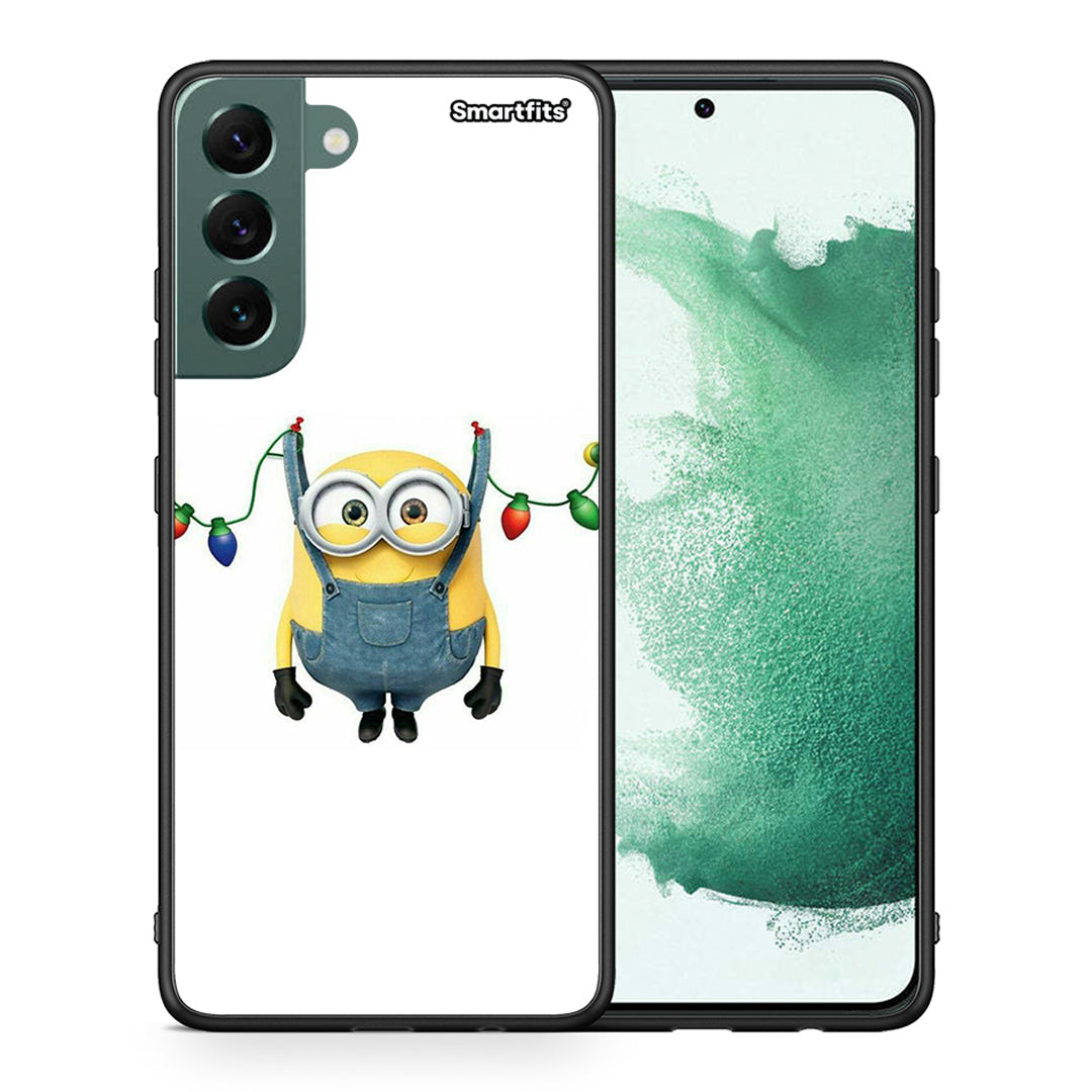 Θήκη Samsung S22 Plus Xmas Minion Lights από τη Smartfits με σχέδιο στο πίσω μέρος και μαύρο περίβλημα | Samsung S22 Plus Xmas Minion Lights case with colorful back and black bezels