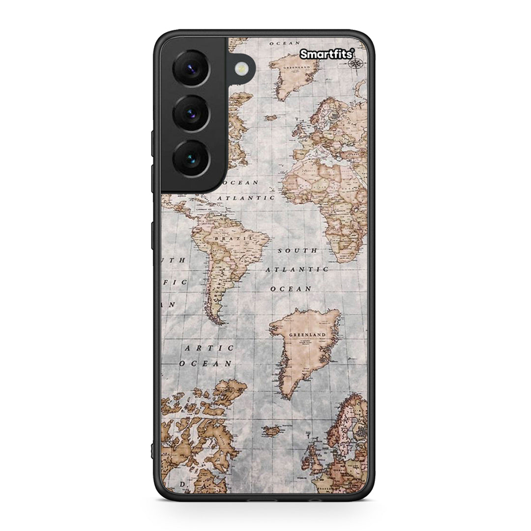 Samsung S22 World Map Θήκη από τη Smartfits με σχέδιο στο πίσω μέρος και μαύρο περίβλημα | Smartphone case with colorful back and black bezels by Smartfits
