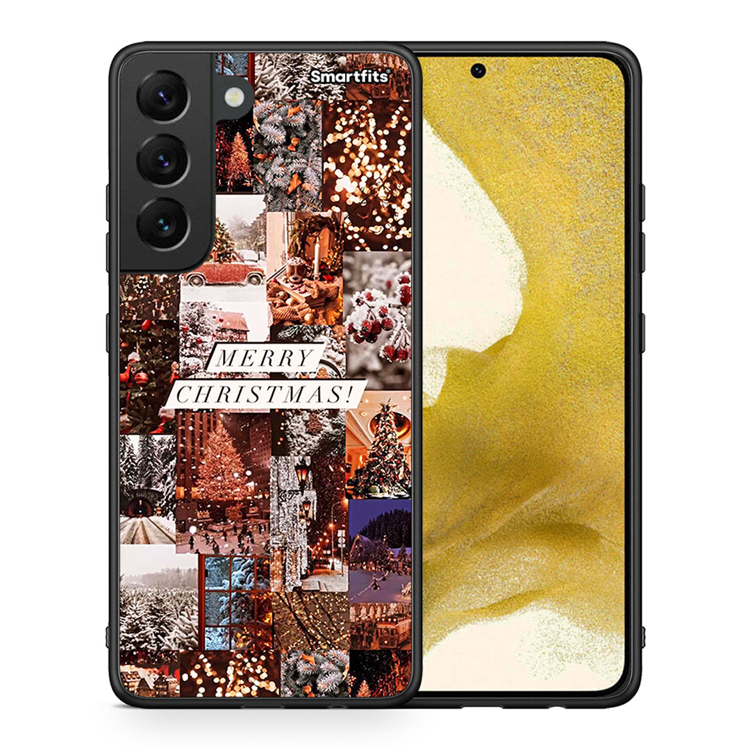 Θήκη Samsung S22 Xmas Collage από τη Smartfits με σχέδιο στο πίσω μέρος και μαύρο περίβλημα | Samsung S22 Xmas Collage case with colorful back and black bezels
