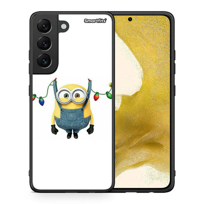 Θήκη Samsung S22 Xmas Minion Lights από τη Smartfits με σχέδιο στο πίσω μέρος και μαύρο περίβλημα | Samsung S22 Xmas Minion Lights case with colorful back and black bezels