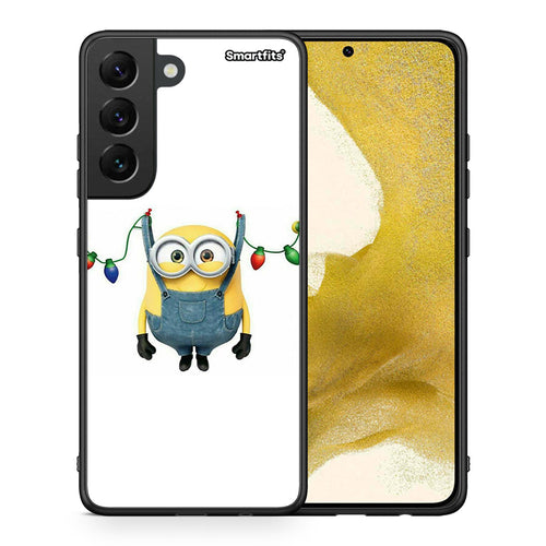 Θήκη Samsung S22 Xmas Minion Lights από τη Smartfits με σχέδιο στο πίσω μέρος και μαύρο περίβλημα | Samsung S22 Xmas Minion Lights case with colorful back and black bezels
