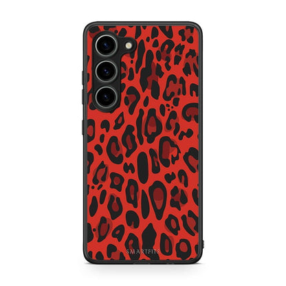 Θήκη Samsung Galaxy S23 Animal Red Leopard από τη Smartfits με σχέδιο στο πίσω μέρος και μαύρο περίβλημα | Samsung Galaxy S23 Animal Red Leopard Case with Colorful Back and Black Bezels