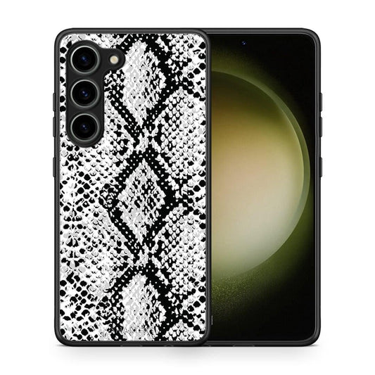 Θήκη Samsung Galaxy S23 Animal White Snake από τη Smartfits με σχέδιο στο πίσω μέρος και μαύρο περίβλημα | Samsung Galaxy S23 Animal White Snake Case with Colorful Back and Black Bezels