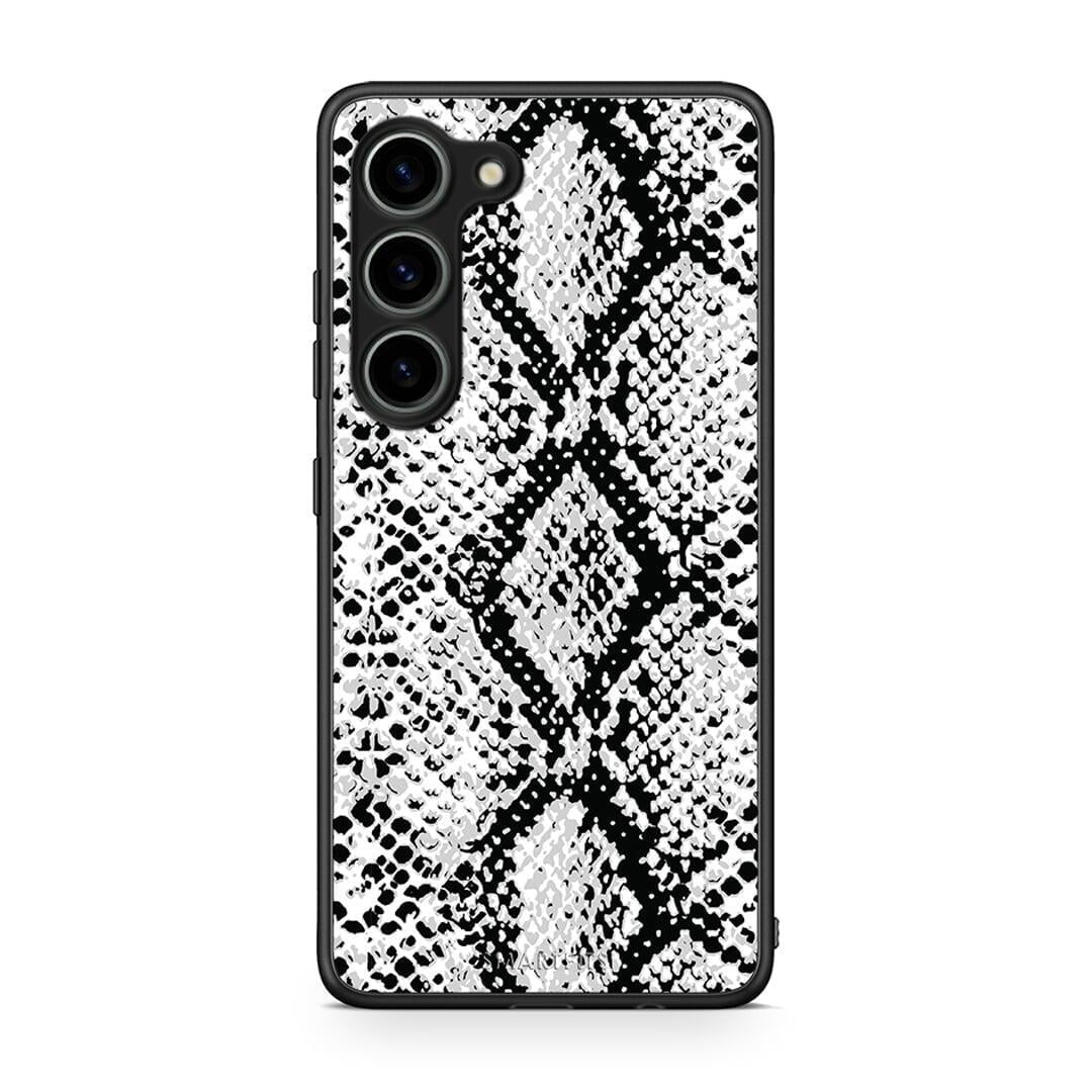 Θήκη Samsung Galaxy S23 Animal White Snake από τη Smartfits με σχέδιο στο πίσω μέρος και μαύρο περίβλημα | Samsung Galaxy S23 Animal White Snake Case with Colorful Back and Black Bezels