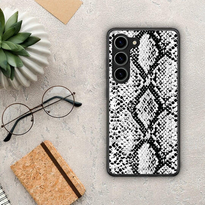 Θήκη Samsung Galaxy S23 Animal White Snake από τη Smartfits με σχέδιο στο πίσω μέρος και μαύρο περίβλημα | Samsung Galaxy S23 Animal White Snake Case with Colorful Back and Black Bezels