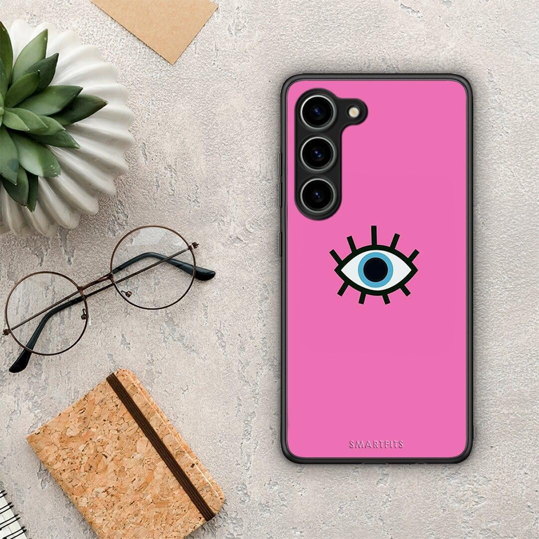 Θήκη Samsung Galaxy S23 Blue Eye Pink από τη Smartfits με σχέδιο στο πίσω μέρος και μαύρο περίβλημα | Samsung Galaxy S23 Blue Eye Pink Case with Colorful Back and Black Bezels