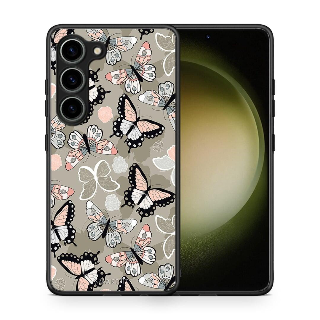 Θήκη Samsung Galaxy S23 Boho Butterflies από τη Smartfits με σχέδιο στο πίσω μέρος και μαύρο περίβλημα | Samsung Galaxy S23 Boho Butterflies Case with Colorful Back and Black Bezels