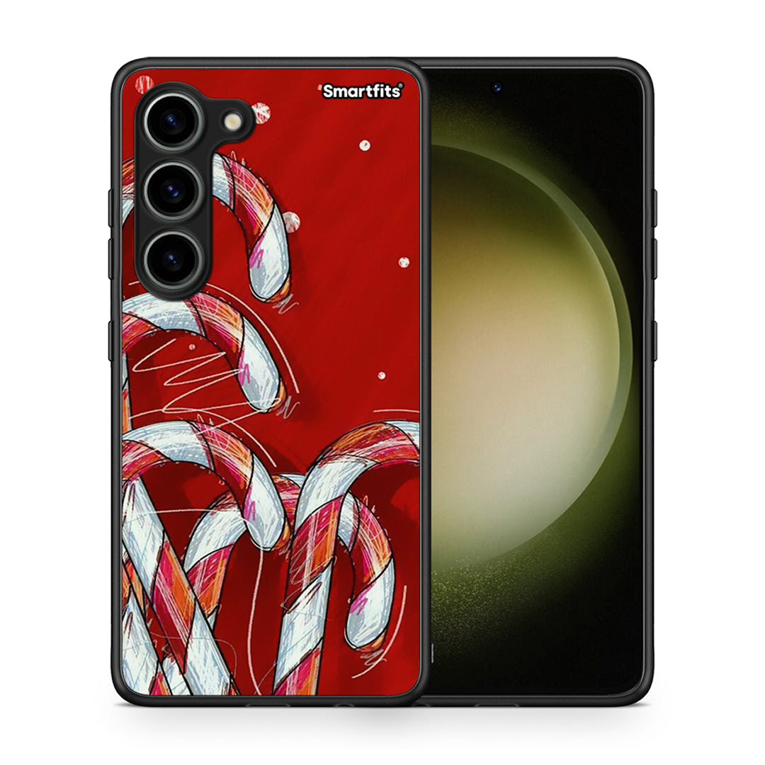 Θήκη Samsung Galaxy S23 Candy Cane από τη Smartfits με σχέδιο στο πίσω μέρος και μαύρο περίβλημα | Samsung Galaxy S23 Candy Cane Case with Colorful Back and Black Bezels