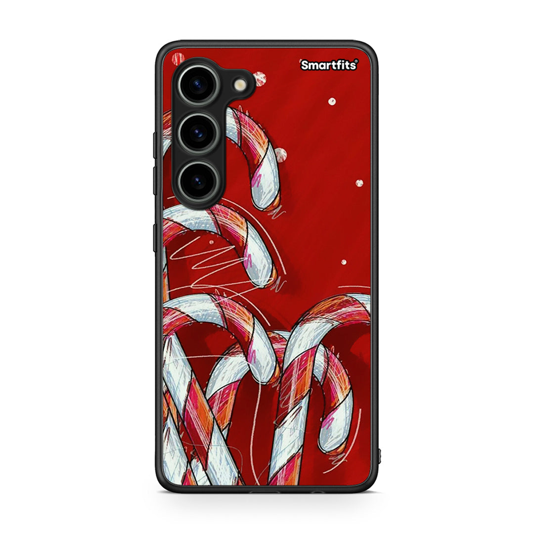 Θήκη Samsung Galaxy S23 Candy Cane από τη Smartfits με σχέδιο στο πίσω μέρος και μαύρο περίβλημα | Samsung Galaxy S23 Candy Cane Case with Colorful Back and Black Bezels