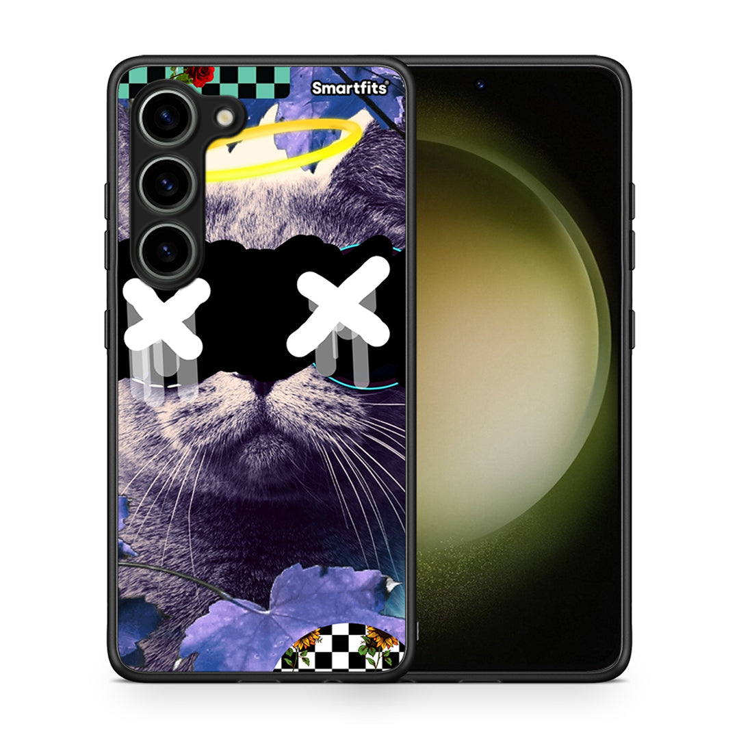 Θήκη Samsung Galaxy S23 Cat Collage από τη Smartfits με σχέδιο στο πίσω μέρος και μαύρο περίβλημα | Samsung Galaxy S23 Cat Collage Case with Colorful Back and Black Bezels