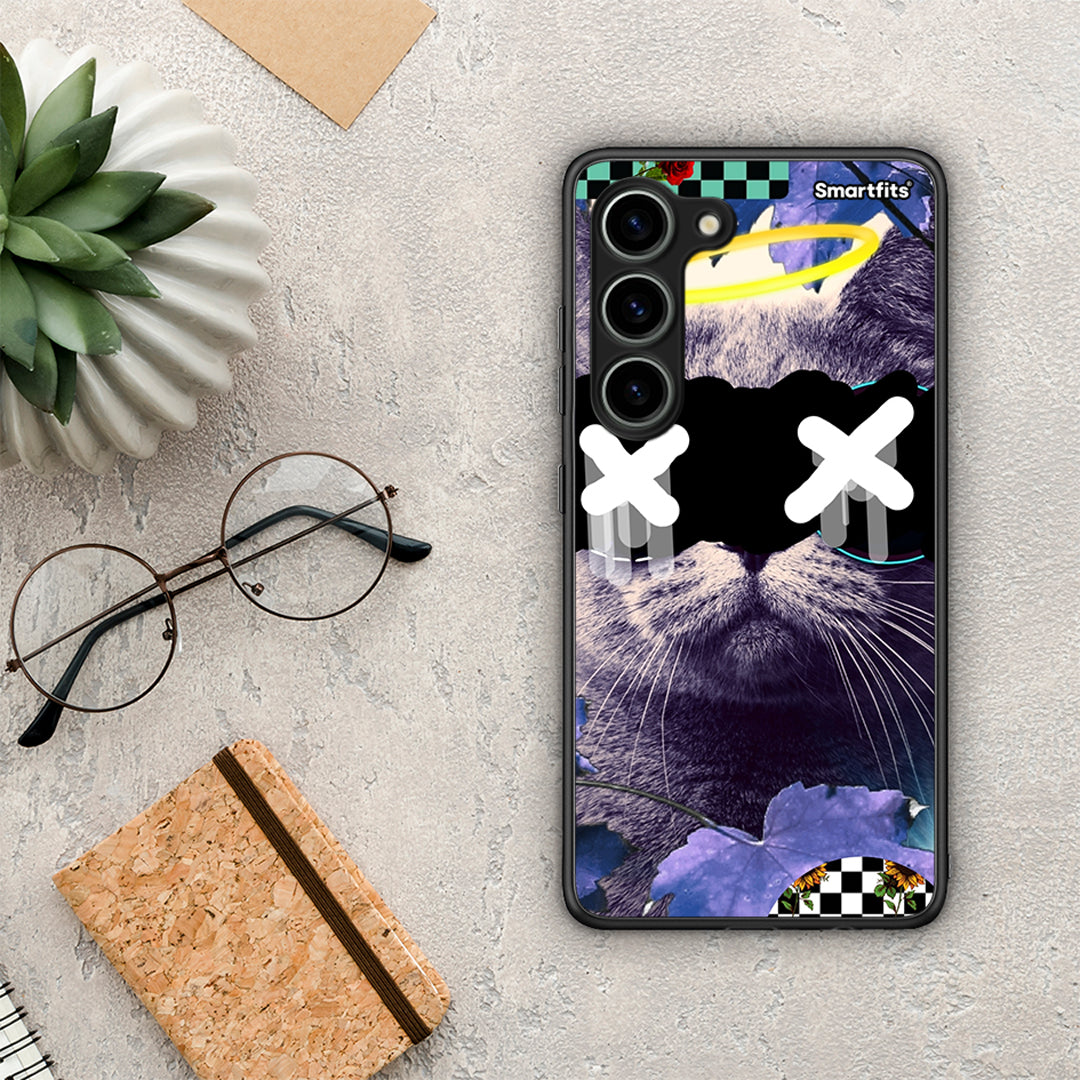 Θήκη Samsung Galaxy S23 Cat Collage από τη Smartfits με σχέδιο στο πίσω μέρος και μαύρο περίβλημα | Samsung Galaxy S23 Cat Collage Case with Colorful Back and Black Bezels