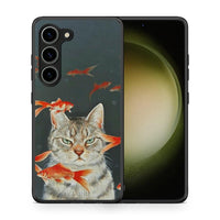 Thumbnail for Θήκη Samsung Galaxy S23 Cat Goldfish από τη Smartfits με σχέδιο στο πίσω μέρος και μαύρο περίβλημα | Samsung Galaxy S23 Cat Goldfish Case with Colorful Back and Black Bezels