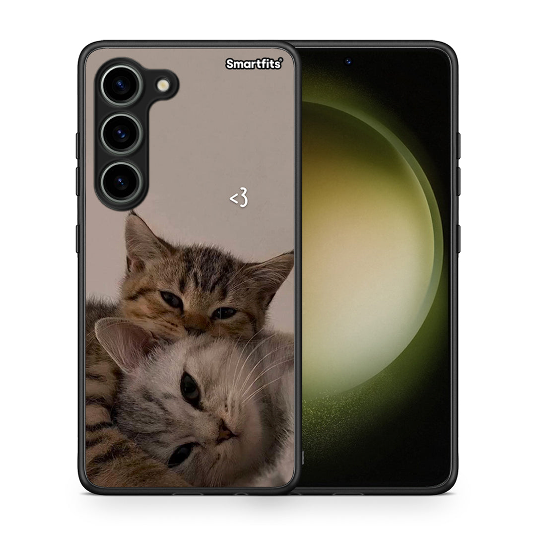 Θήκη Samsung Galaxy S23 Cats In Love από τη Smartfits με σχέδιο στο πίσω μέρος και μαύρο περίβλημα | Samsung Galaxy S23 Cats In Love Case with Colorful Back and Black Bezels